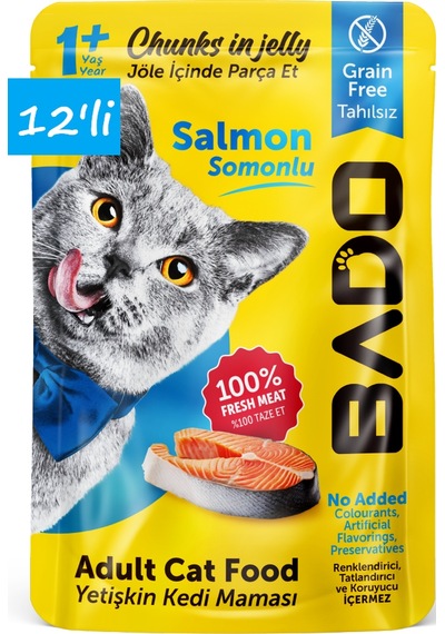 Bado Yetişkin Yaş Kedi Maması Somonlu 85gr 12'li