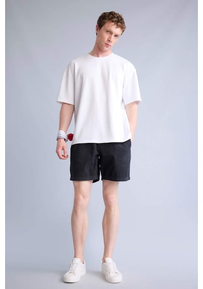 Defacto Relax Fıt Beli Lastikli Bermuda Jean Şort H7293ax26smnm40 Siyah-nm40