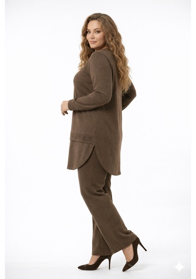 Baglan Kadın Bluz Pantolon Takım Bgl-st05424 Açık Kahverengi
