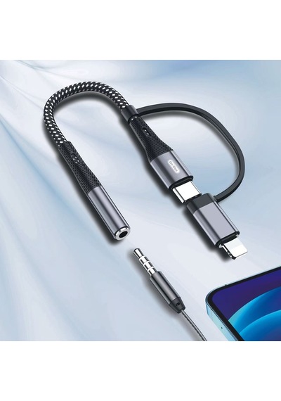 Go-des Gd-uc173 3.5mm Jack Girişli Type-c Ve Lightning 2in1 Ses Kablosu Siyah
