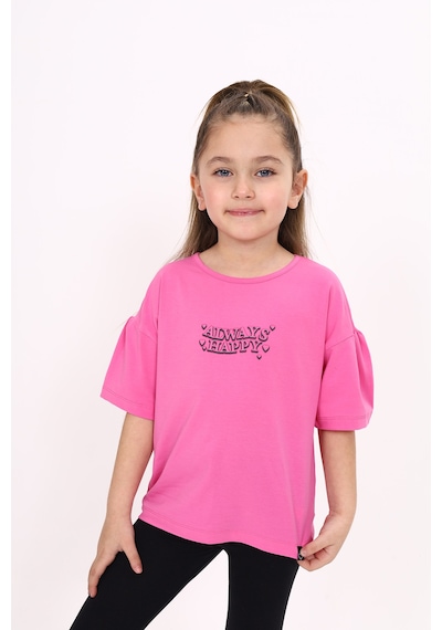 Toontoy Kids Kız Çocuk Baskılı Bisiklet Yaka Kısa Kollu Tişört Orkide