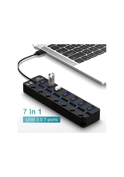 7 Port Usb 3.0 Çoklayıcı Hub 30cm Kablo 5gbps On Of Tuşlu Işıklı 7ports Usbhub