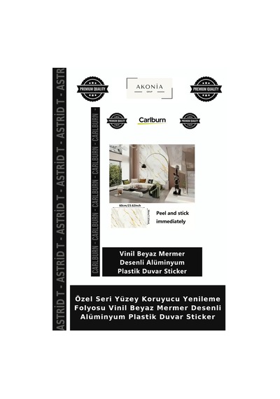 Özel Seri Yüzey Koruyucu Yenileme Folyosu Vinil Beyaz Mermer Desenli Alüminyum Plastik Duvar Sticker