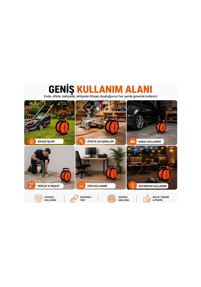 Makaralı Uzatma Kablosu 3x2.5mm- 20m/30m/40m/50m Güçlü Ve Dayanıklı 40 Metre
