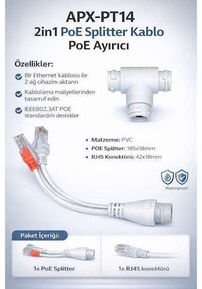 Apronx Apx-pt14 2 İn 1 Poe Splitter Kablo Poe Ayırıcı