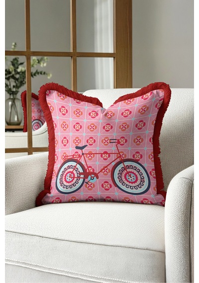 Retro Bisiklet Motifli Saçaklı Yastık Kılıfı - Nostaljik Pembe Bordo Püsküllü Kırlent Kılıfı Sakin Rota Ritüel Retro Bisiklet Motifli Saçaklı Yastık Kılıfı - Nostaljik Pembe Bordo Püsküllü Kırlent Kılıfı Sakin Rota Ritüel