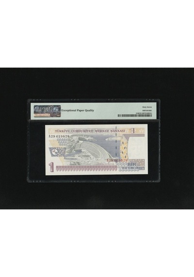 Bir Yeni Türk Lirası 1 Ytl P216 2005 Pmg 67 Epq Superb Gem Unc S/n A29619828 / 8.ems 1. Tertip
