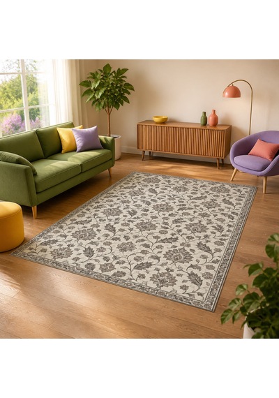 Kartela Halı Madalyonsuz Vintage İran Desenli Halı Açık Gri Kaymaz Taban 160x240 Cm