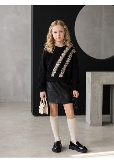 Zekids Kız Çocuk Siyah Etnik Desenli Şerit Detaylı Sweatshirt-17447