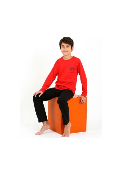 Akbeniz Erkek Çocuk Uzun Kol Penye Pijama Takım 20437 Kırmızı