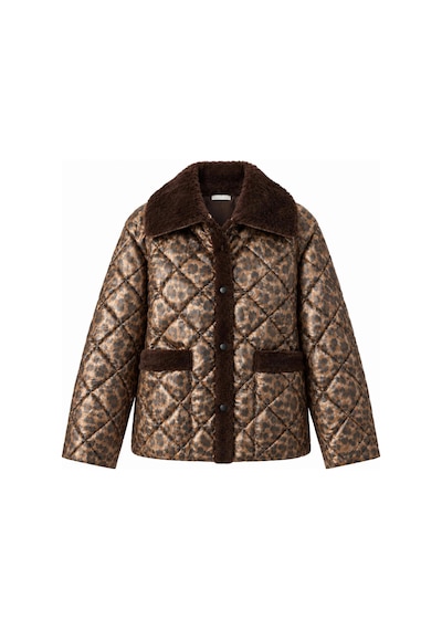 Elora Atelier Leopar Desenli Kürk Yakalı Kapitone Mont