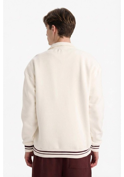 Defacto Boxy Fit Dik Yaka Yarım Fermuarlı Baskılı Sweatshirt G6476ax25wner105 Ekru-er105