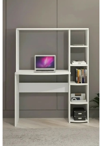 Raflı Kitaplıklı Çalışma Masası Beyaz