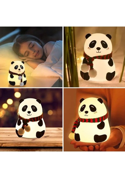 5 Farklı Renk Modlu Panda Figürlü Pofuduk Led Gece Lambası Yumuşak Dokulu Çocuk Odası Ve Dekoratif Şarjlı Ortam Işığı Diğer