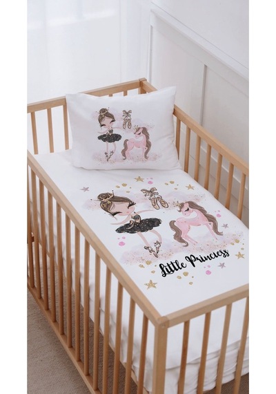%100 Pamuk Anne Yanı Beşik Nevresim Takımı 60x100 Balerin Ve Unicorn