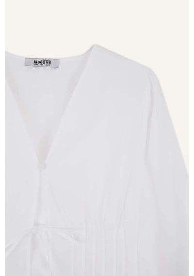 DeFacto Regular Fit V Yaka Poplin Uzun Kollu Tesettürt Bluz Tunik F2720AX25SMWT34 DeFacto Regular Fit V Yaka Poplin Uzun Kollu Tesettürt Bluz Tunik F2720AX25SMWT34