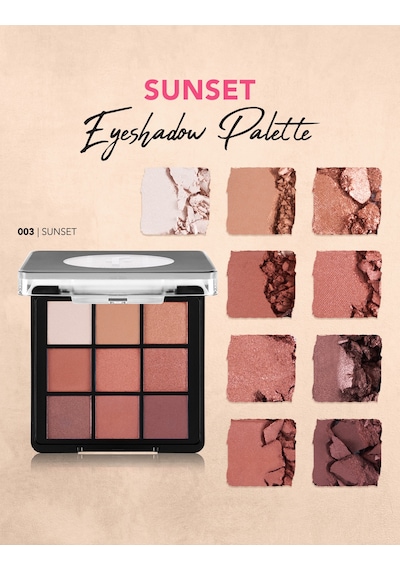 Kremsi Dokulu & Mat Bitişli/ışıltılı 9'lu Kompakt Göz Farı Paleti 8682536121132 003sunset