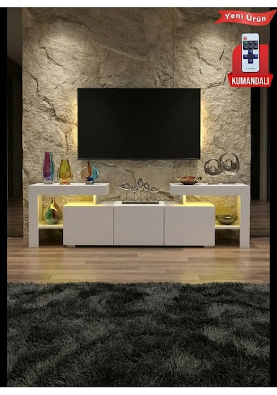 Burc Ledli Tv Ünitesi 200 Cm Beyaz
