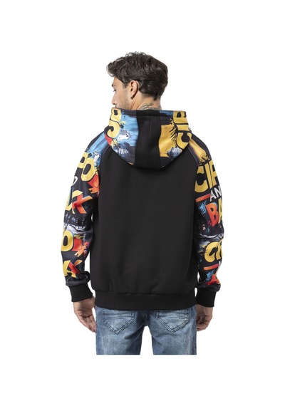 Cipo & Baxx Cl589 Erkek Hoodie Sweatshirt Modern Baskılı, Kapüşonlu, Rahat Kesim Mevsimlik Sweatshirt Siyah