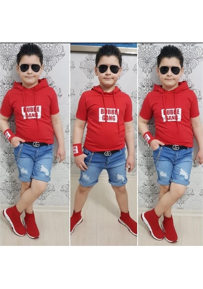 MODAVALS KAPİŞONLU SWEAT BİLEKLİK ZİNCİR AKSESUARLI 4 PARÇA ERKEK ÇOCUK KOT ŞORT KOMBİN - KIRMIZI MODAVALS KAPİŞONLU SWEAT BİLEKLİK ZİNCİR AKSESUARLI 4 PARÇA ERKEK ÇOCUK KOT ŞORT KOMBİN - KIRMIZI