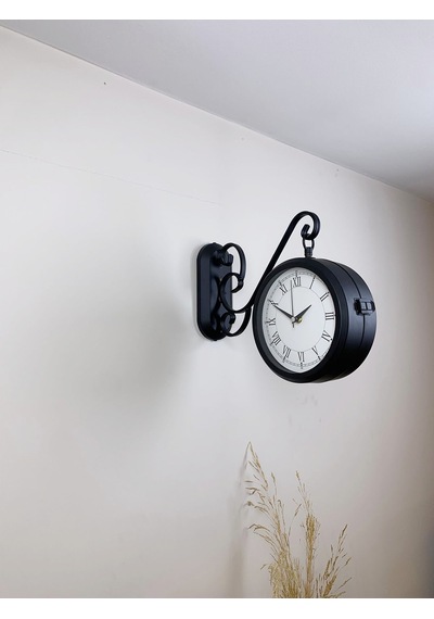 Siyah Metal Retro Çift Taraflı İstasyon Saati 36 X 25 Cm