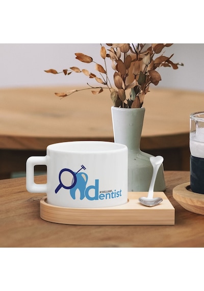 Bk Gift Kişiye Özel İsimli Diş Hekimi Tasarımlı-5, Ahşap Altlıklı Seramik Fincan, Meslek Hediyesi, Yeni İş Hediyesi Kobitmeyen137928 Bk Gift