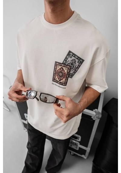 Efnaz Style Erkek Baskılı Oversize T-shirt - Beyaz