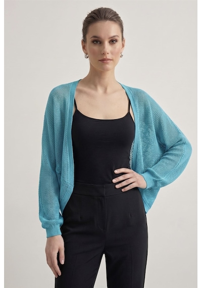 Neden Tekstil Premium Ajurlu İnce Triko Bolero Hırka - Turkuaz