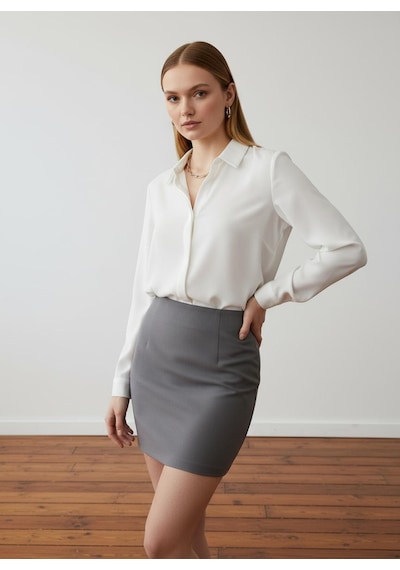 Pera Moda Basic Önü Kısa Arkası Uzun Küçük Ve Büyük Bedenli Jessica Gömlek Beyaz