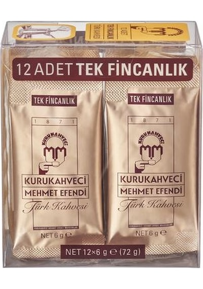 Kurukahveci Mehmet Efendi Tek Fincanlık Türk Kahvesi Şeffaf Paket 12 x 6 G
