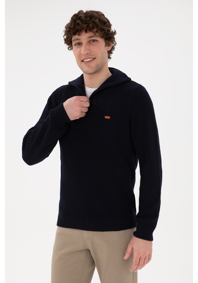 U.S. Polo Assn. Erkek Regular Fit Yarım Fermuarlı Lacivert Kazak 50297047-VR033