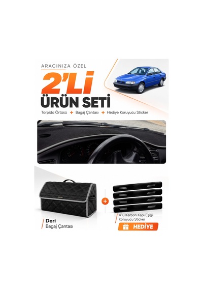 E-biz Toyota Carina E T190 Aırbaglı 1992-1997 Uyumlu Torpido + Deri Çanta - Siyah-gri - To010