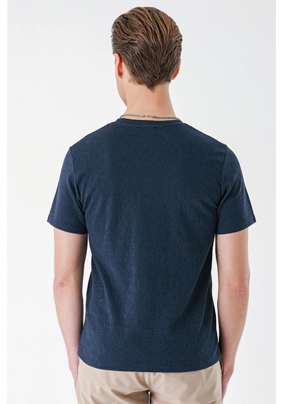 Efor Slim Fit Bisiklet Yaka Sıva Dokuma Pamuklu Lacivert Tişört Ts 882 Lacivert