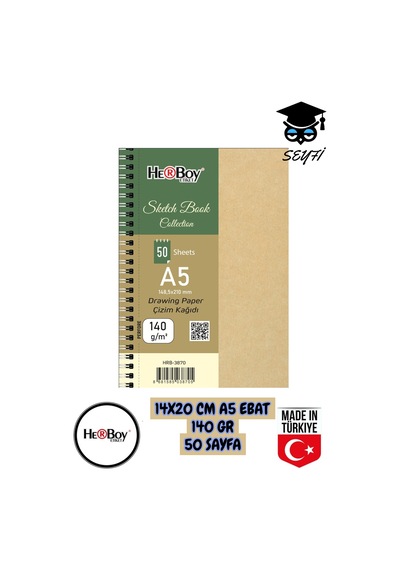 14x20 Cm A5 Eskiz Kara Kalem Çizim Defteri 140 Gr Telli 50 Sayfa Herboy Çok Renkli