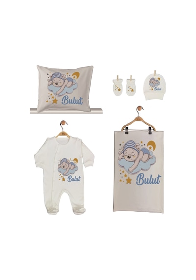 Pia Baby Gl 2001 İsme Özel Ayıcıklı Beşli Tulum Set Krem