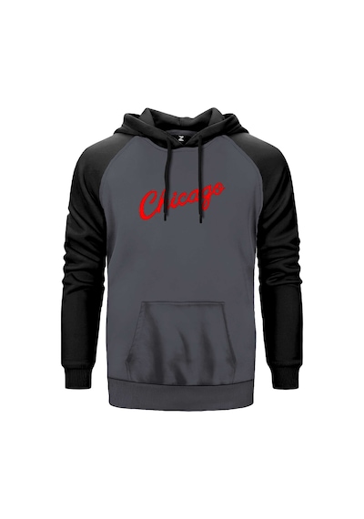 Chicago Yazı Gri Renk Reglan Kol Sweatshirt Gri