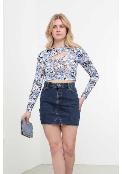 Pencere Detaylı Jakarlı Crop Top 001