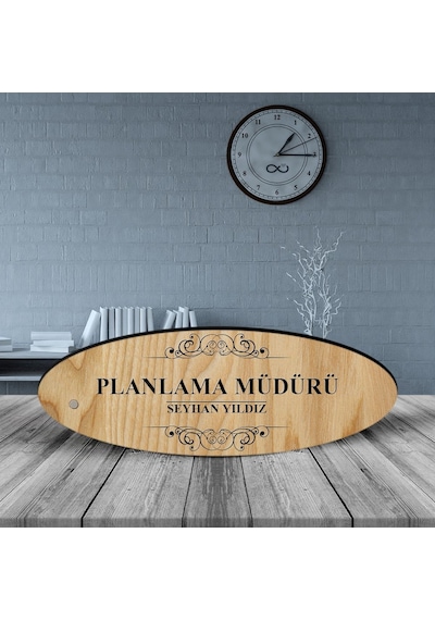 Kişiye Özel Mesleki Planlama Müdürü Ahşap Oval Masa İsimliği - 2