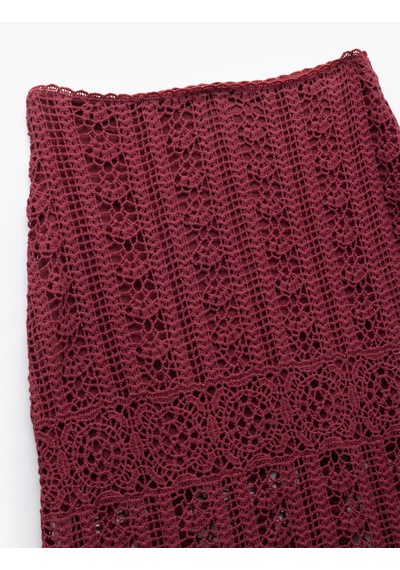 Koton Pamuklu Slim Fit Ajurlu Midi Boy Kroşe Etek Bordo 5sak10340ek Bordo