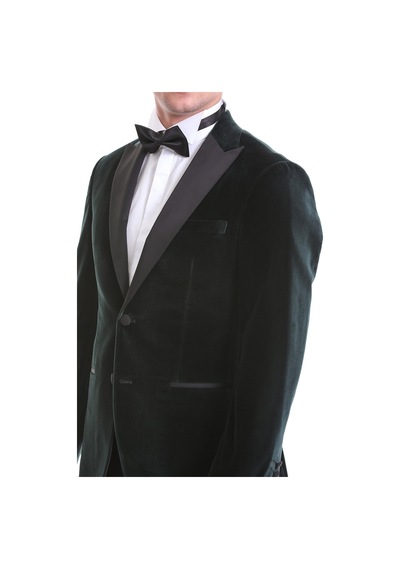 Hatemoğlu Yeşil Slim Fit Düz Sivri Yaka Kadife Klasik Smokin Damatlık 3312 Yeşil