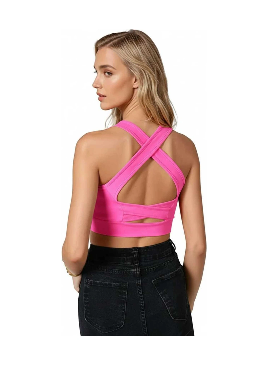 Veaven Pembe Sırt Detaylı Fitted/vücuda Oturan Kare Yaka Spor Bluz Pembe