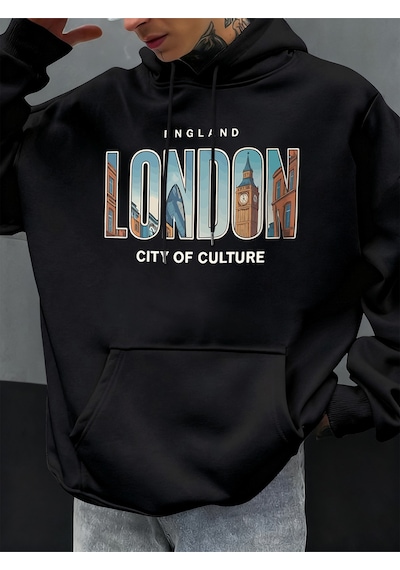 Startmore Startmorelondra Şehir Baskıları Sonbahar Erkekler Hoody Cep Kapüşonlu Üst Hip Hop Moda Giyim Kişilik R Siyah