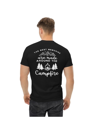 Wildstyle Best Memories Around The Campfire Kamp Ateşi Baskılı Unisex Pamuklu Tişört Siyah