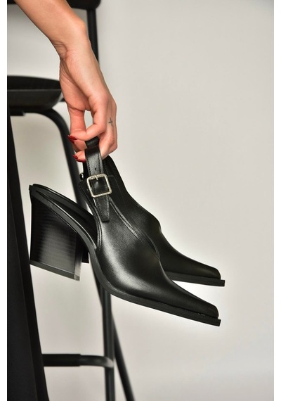 Fox Shoes U654304103 Siyah Hakiki Deri Western Topuklu Ayakkabı Siyah