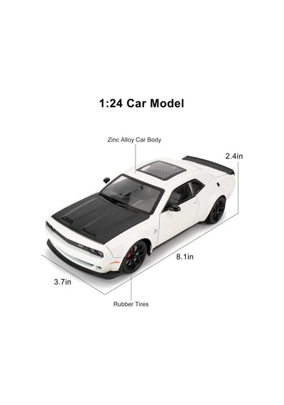 Dodge Challenger Srt Hellcat 1:24 Diecast Metal Araba Koleksiyon Sesli Işıklı Beyaz
