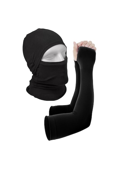 Motorcu Kurye İçin Kol Koruyucu Kol Koruma Kılıfı + Koruyucu Maske Set 2li Termal Set Kol Yüz Korur Siyah
