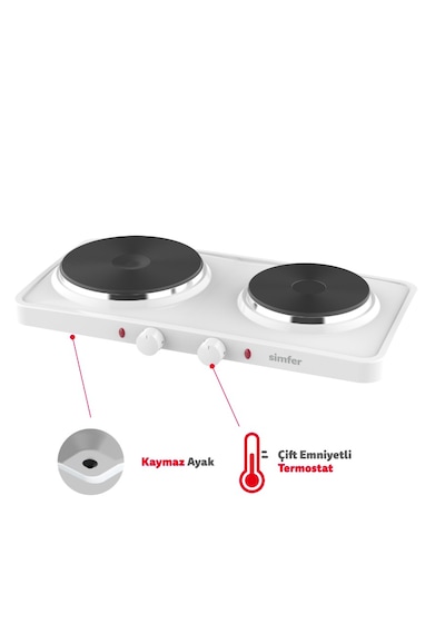 Simfer HP2500W Hot Plate İki Gözlü Elektrikli Ocak Beyaz