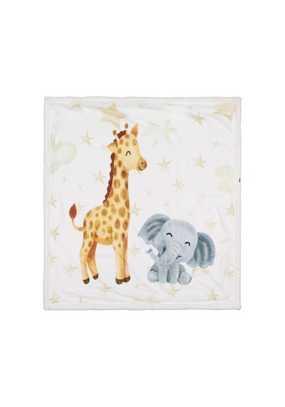 Civil Baby Fil Zürafa Baskılı Battaniye ve Kundak - Ekru