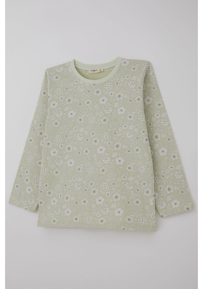Breeze Kız Çocuk Pijama Takımı Çiçek Desenli 4-8 Yaş, Su Yeşili Su Yeşili