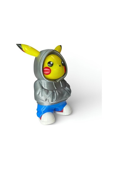 Urban Pikachu Figür Sokak Stil Gümüş Renk Kapüşonlu Karakter Tasarım Dekoratif Koleksiyon 12 Cm